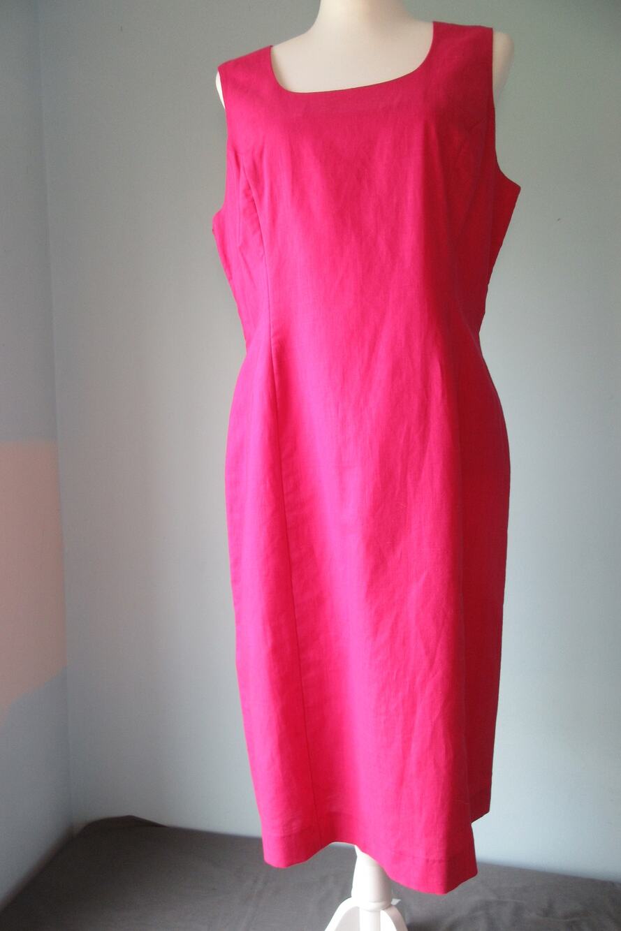 Vtg Carol Horn Workshop Linen Blend Sheath Dress Sleeveless Pink Womens 16 Lined